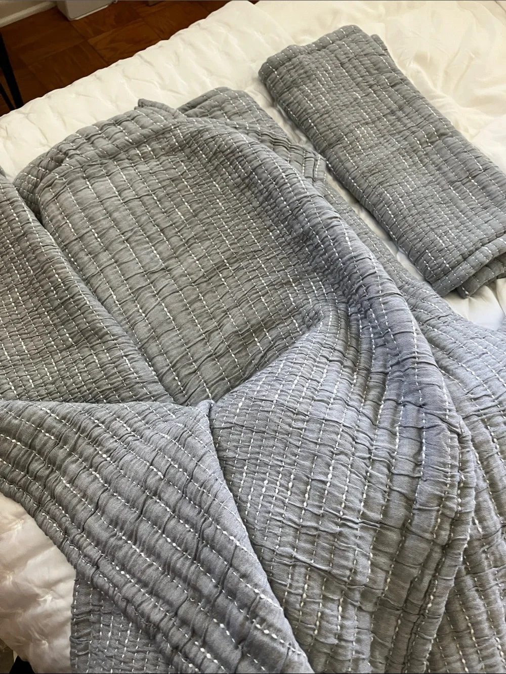 Quince organic cotton channel stitch, coverlet set king/California king blue
